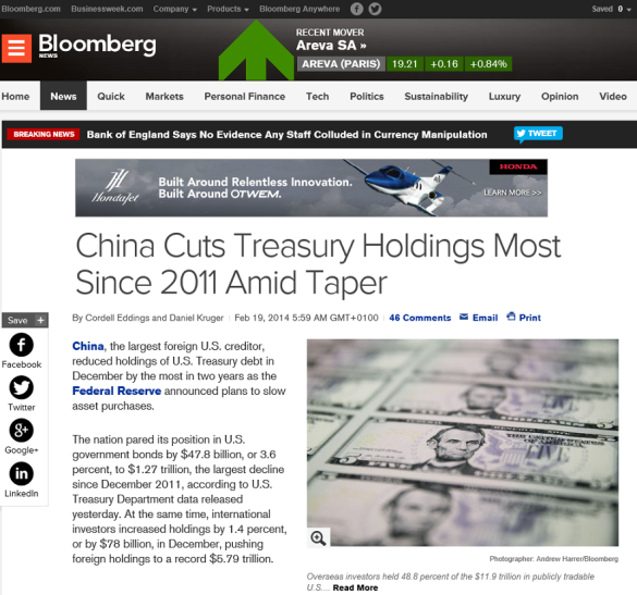 noticia bloomberg venta deuda china
